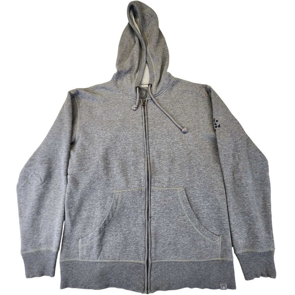 Life is Good Mens Full Zip Hoodie Gray Fleece Sweatshirt Embroidered Size Small
